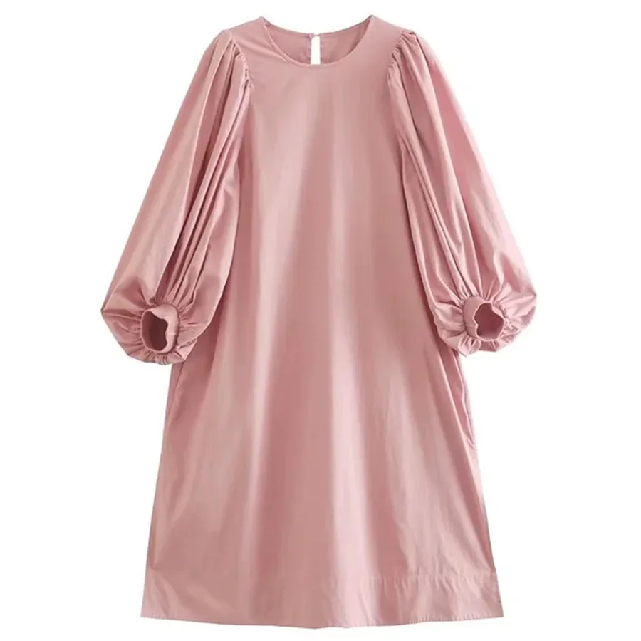 

Dave&Di England High Street Vintage O-neck Lantern Sleeve Loose Midi Dress Casual Dress 2022 Spring New Fashion Dress Women