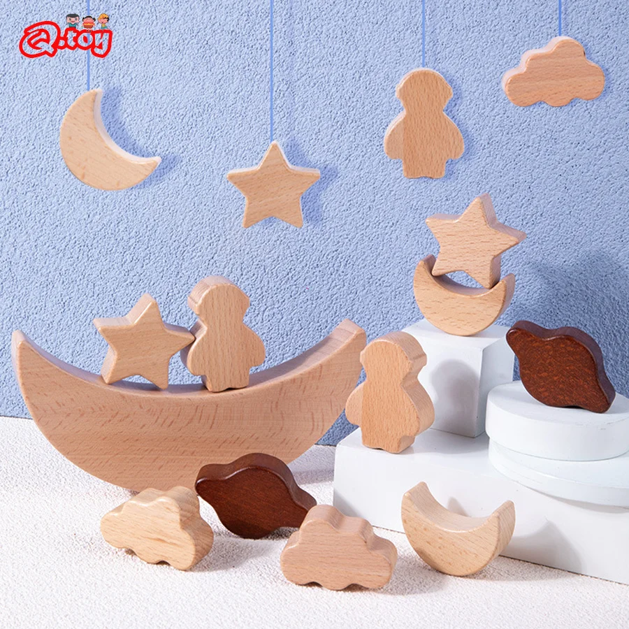 

Balance Building Block Wooden Montessori Toys Stacked Space Astronaut Educational Learning Game Fine Motor Skill Interactive Toy