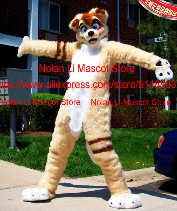 Лидер продаж длинный пушистый костюм цвета хаки для взрослых хаски лиса волк