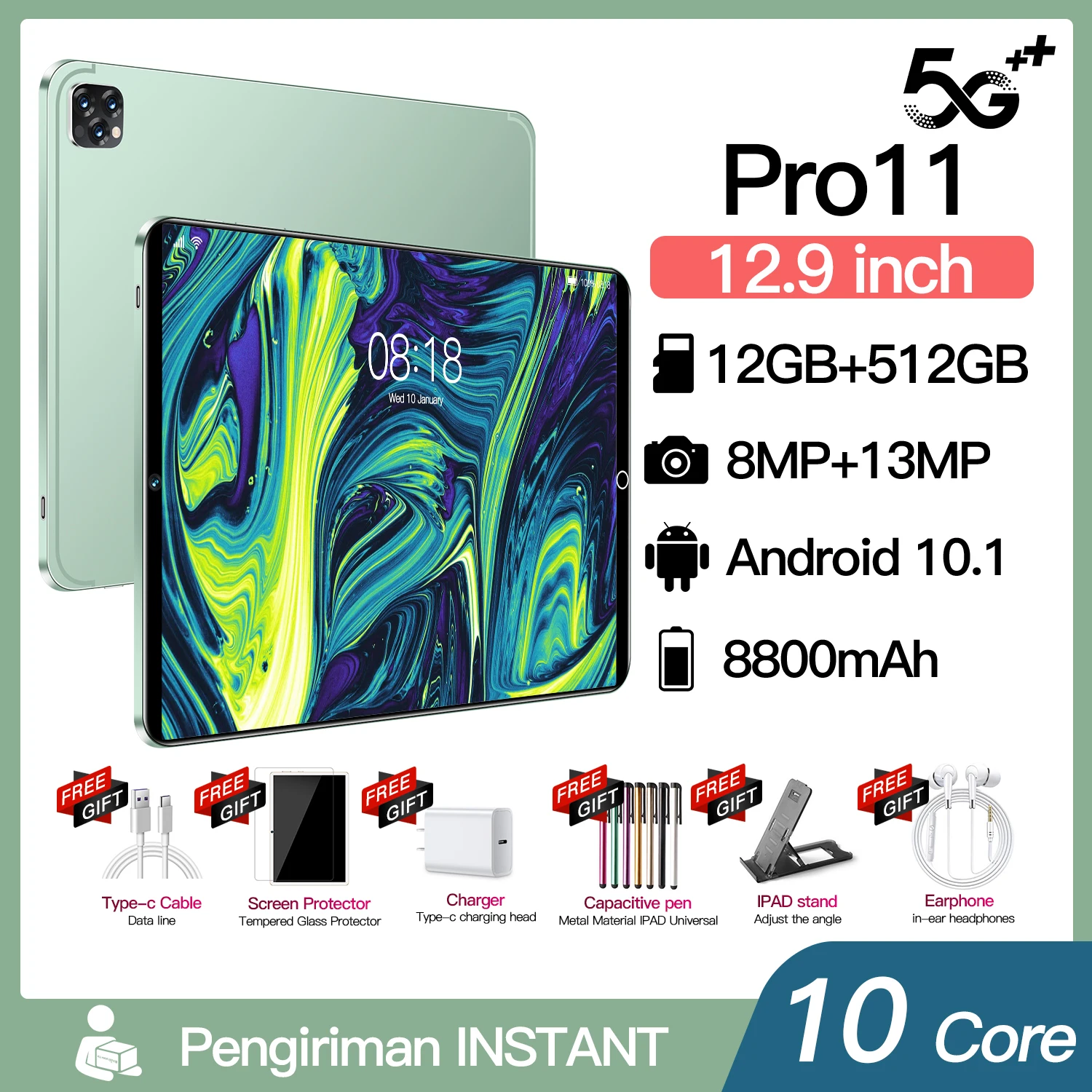 

Глобальная версия 2022, Новый Android 10,1-дюймовый телефон, планшет 12 Гб + 512GB8 core, подключаемый две карты, full screen HD + wifi + распознавание лица