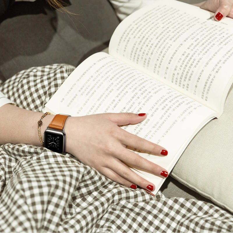 Leather Strap For Apple watch series 45mm 4mm 44mm 40mm 38mm 42mm band Top Layer Cowhide Band For iWatch 7 se 6 5 4 3 2 1 series