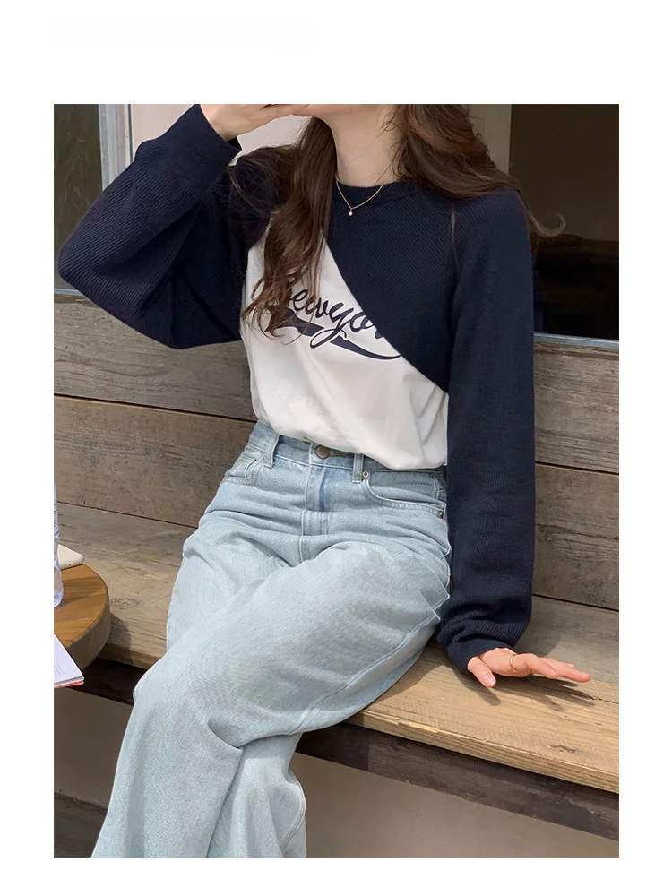 Женский Асимметричный вязаный свитер с рукавами-болеро