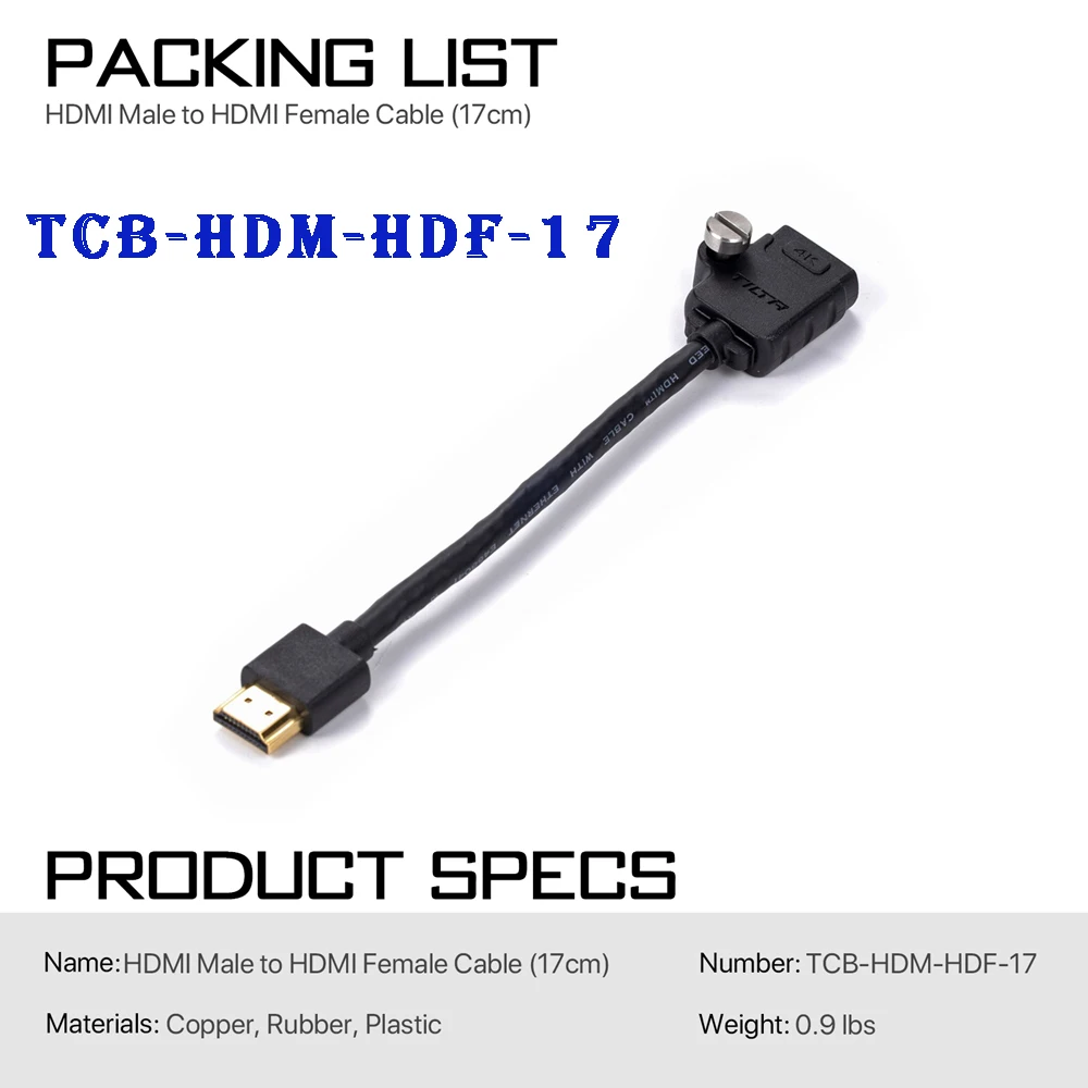 

TILTA HDMI Male to HDMI Female Cable (17cm) TCB-HDM-HDF-17 with Any Standard HDMI Cable and Tiltaing Camera Cage