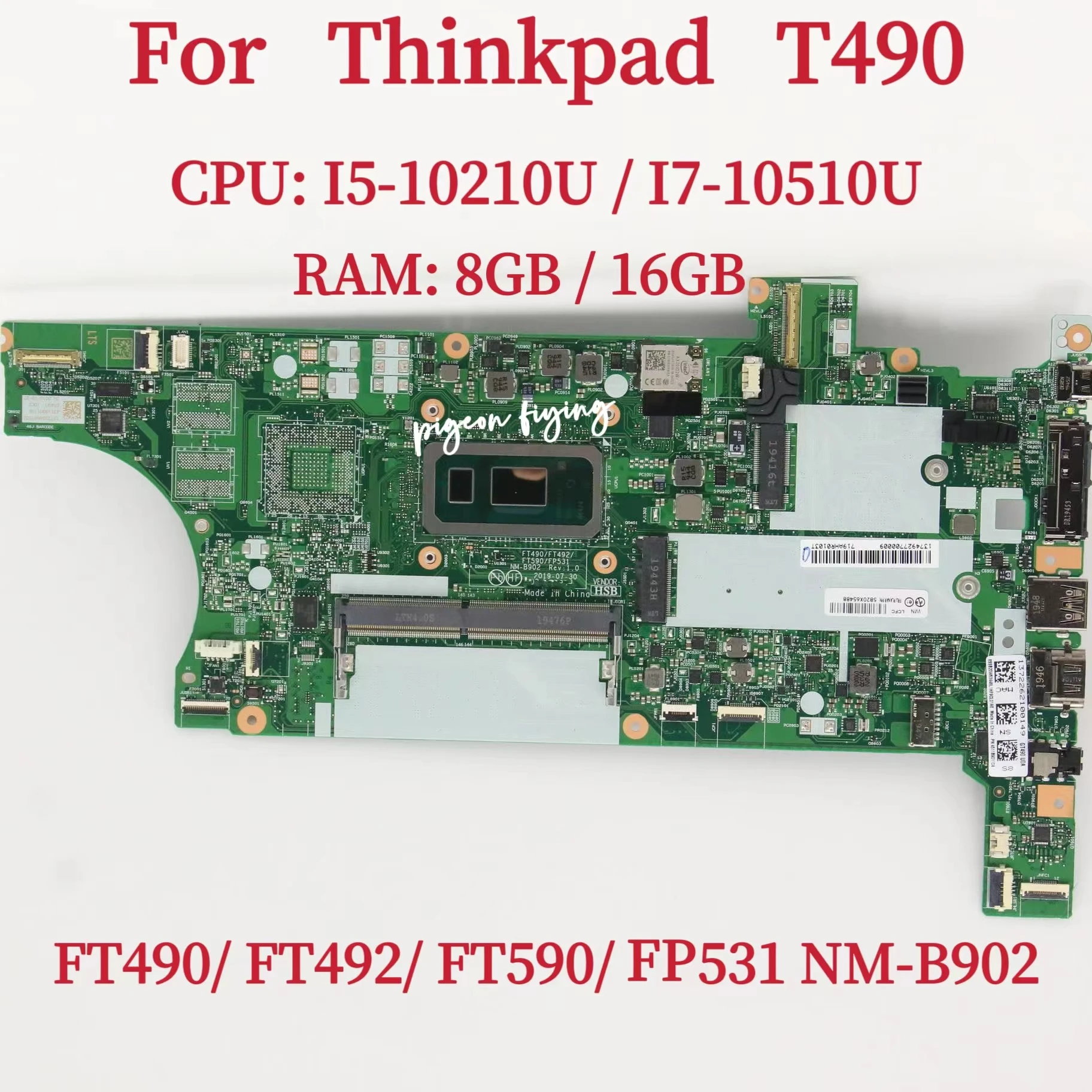 Usb-материнская плата для ноутбука Thinkpad T490, 8 ГБ/16 ГБ, FRU: 5B20W65922 5B20W65957