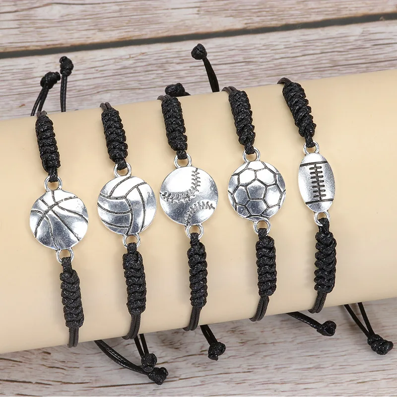 

Charm Bracelet For Boy Girl Silver Color Basketball Football Ball Braiding Adjustable Bracelet Couple Friendship Sport Jewelry