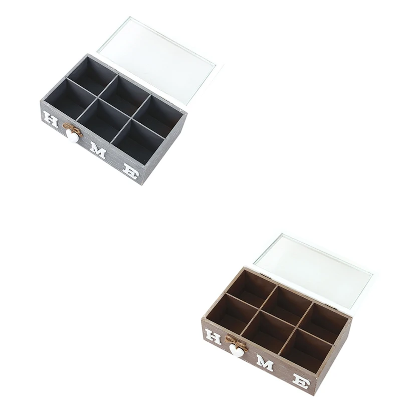 

European-Style Creative Wooden Six-Grid Retro Old-Fashioned Tea Wooden Jewelry Box Wooden Storage Box