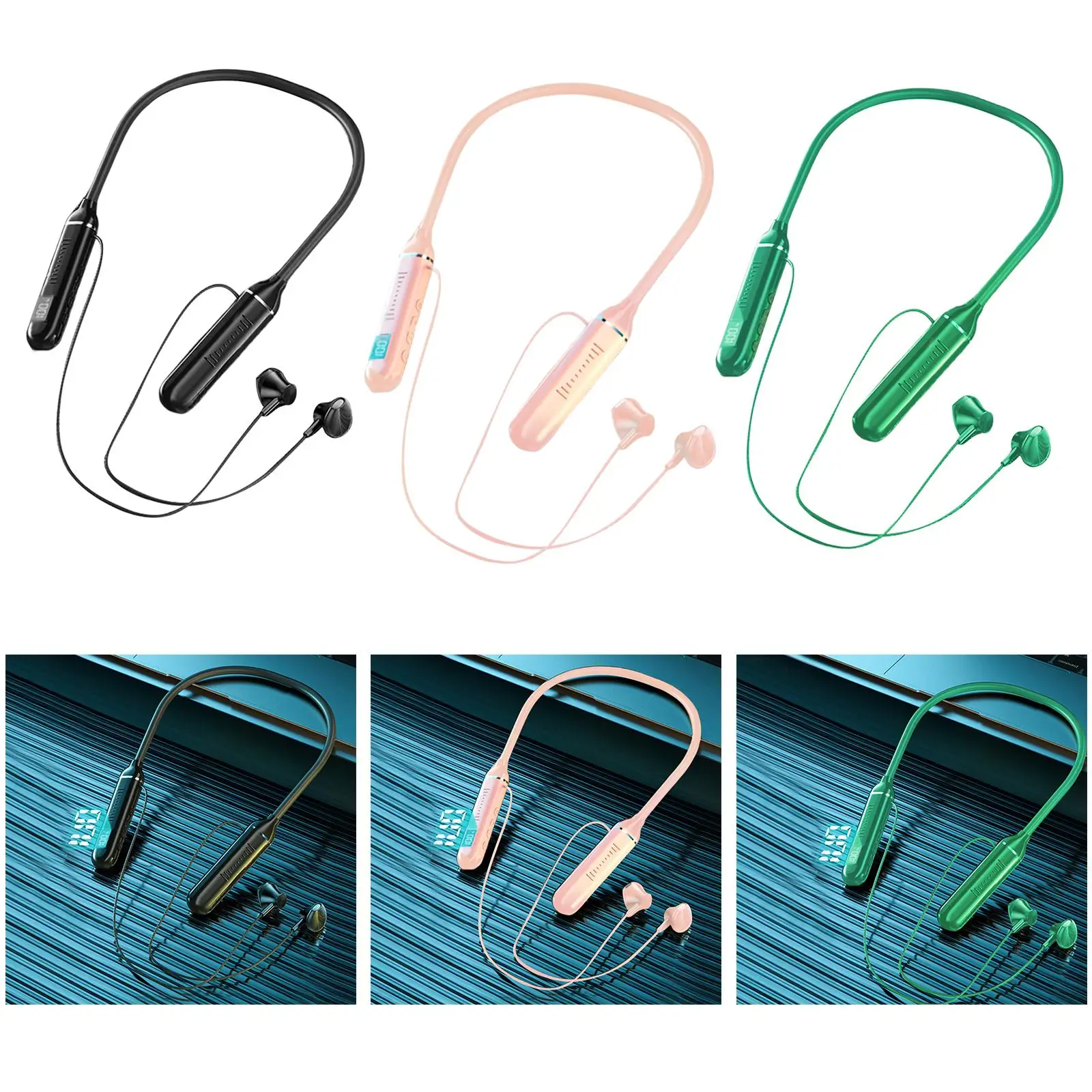 

Bluetooth наушники с лямкой через шею 5.2 беспроводные с цифровым дисплеем мини-гарнитура наушники для спортивных тренировок все смартфоны