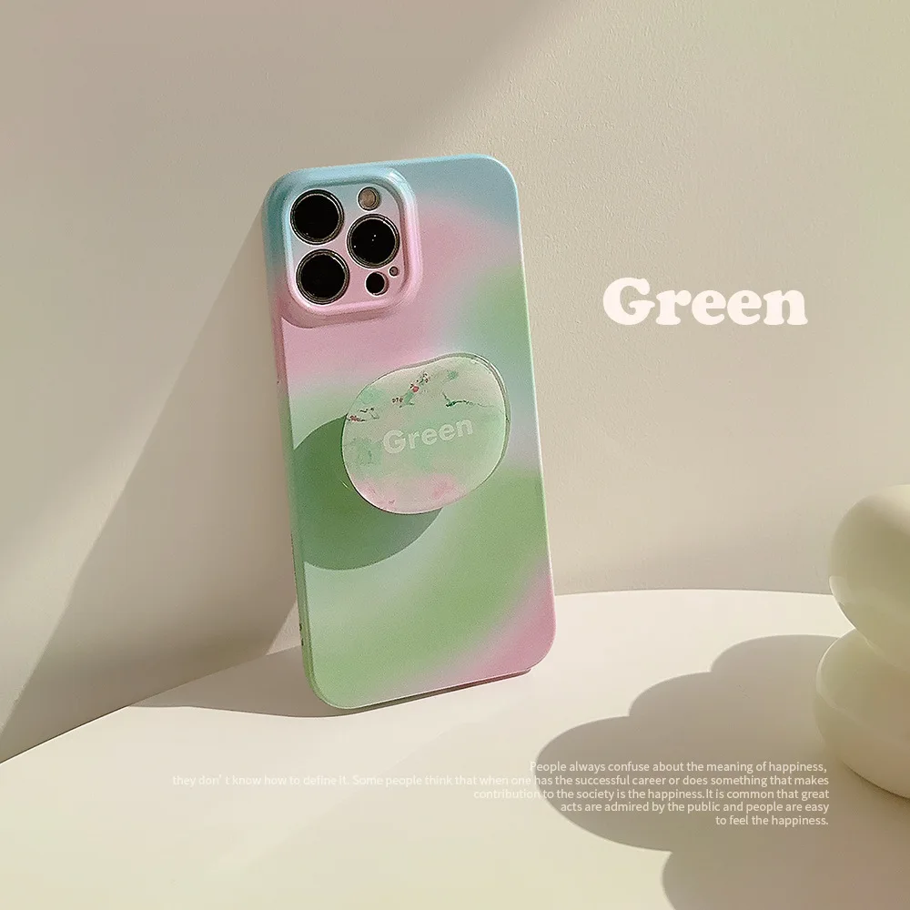 

Summer Style Green Mix Pink Halo Phone Case with Holder for iPhone 14 12 13 11 Pro ProMax Mini Plus XR Xsmax Xs Shockproof Cover