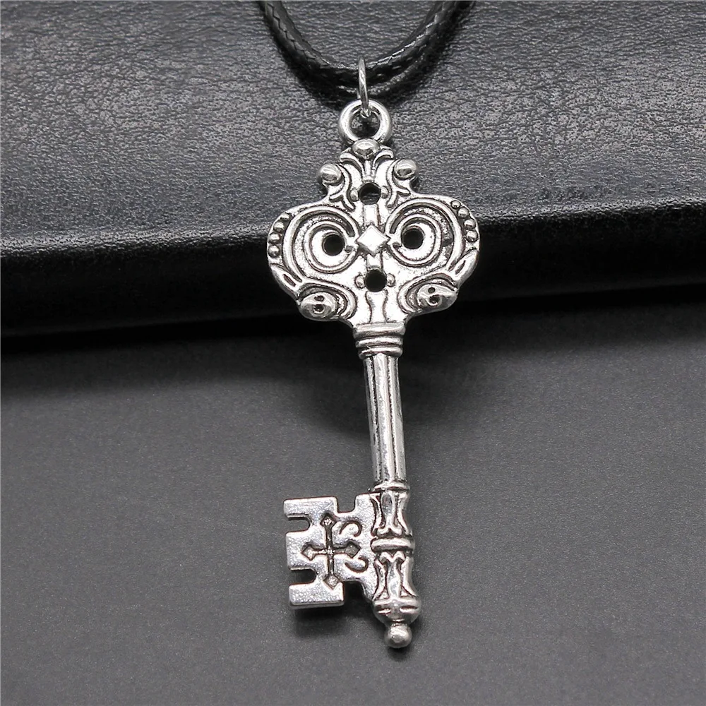 Винтажная подвеска для ключей в стиле ретро унисекс, 2 цвета, 51x20 мм, черная веревочная цепочка из искусственной кожи, ожерелье