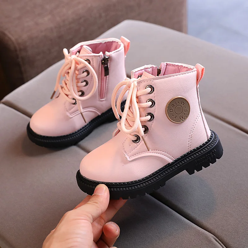 

2022 Autumn/Winter Children Boots Boys Girls Leather Martin Boots Plush Fashion Waterproof Non-slip Warm Kids Boots Shoes 21-30