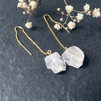 gold color earringsnatural irregular white crystal long chain drop earrings bohemia style earrings
