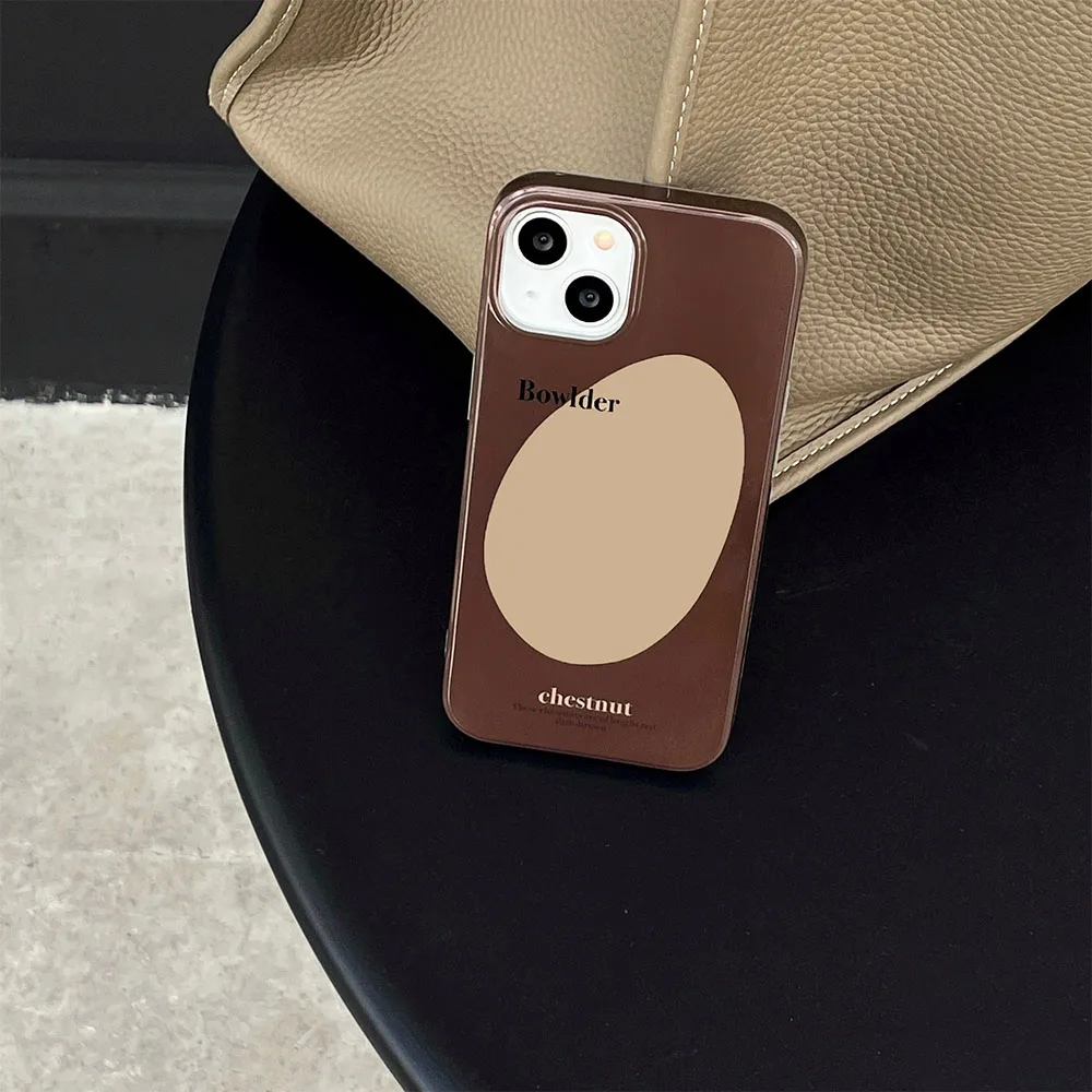 Japan Korea Ins Simple Coffee Color Round Double-deck IMD Case For iPhone 14 13 Pro Max 12 11 Shockproof Bumper Back Phone Cover