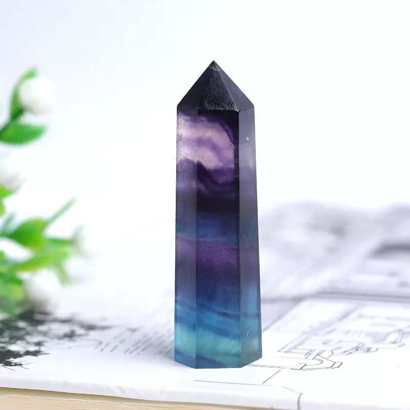 

Natural Crystal Striped Fluorite Magic Point Health Energy Hexagonal Ornament Colorfull Fluorite Crystal Column Stone Gifts