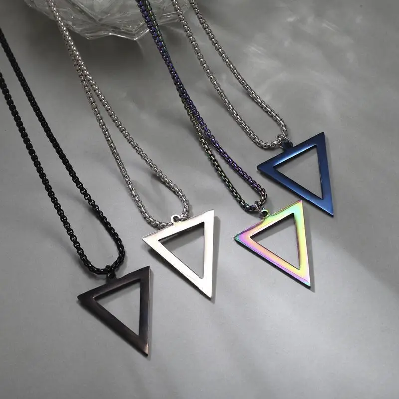 

Vintage Fashion Triangle Pendant Necklaces for Men Minimalist Geometric Stainless Steel Metal Chain Necklace Punk Jewelry Gifts
