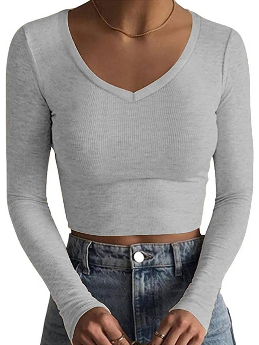 

Женский топ с круглым вырезом и длинным рукавом, в рубчик