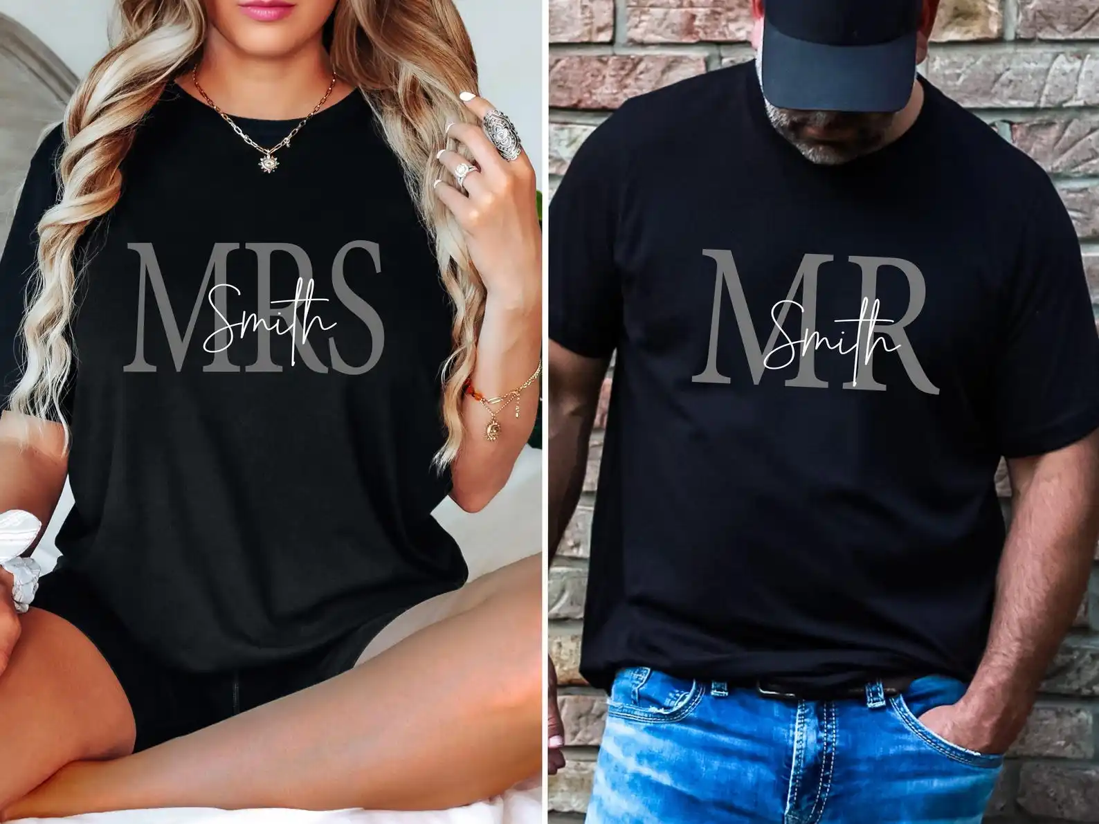 Фото Персонализированные парные футболки для семьи с именами Mr & Mrs, подарки на День святого Валентина и свадьбу, униформа для пары на годовщину №3
