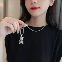 cute bear necklace color silver pendants necklace simple choker chain girls women men korean fashion long sweater neck chain