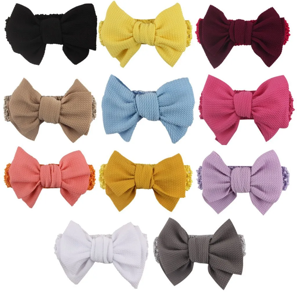 

Newborn Wide Nylon Turban Girls Big Bows Hair Accessories Child Headband Elastic Hair Bands Solid Bows Kids Baby Headwear