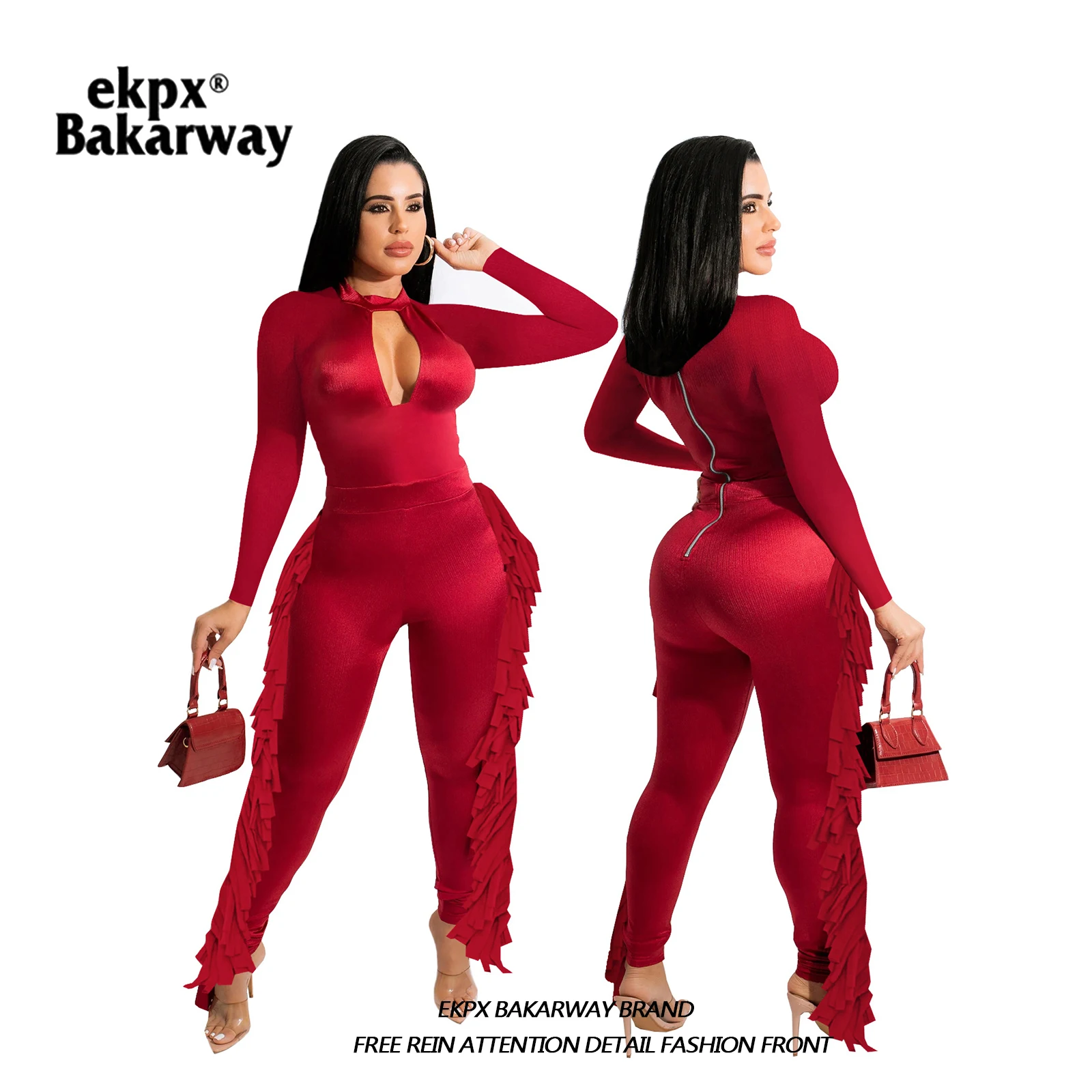 

2022 spring and Autumn New Women's wear neck hanging, bra, tassel back zipper, fashion and sexy one-piece pants
