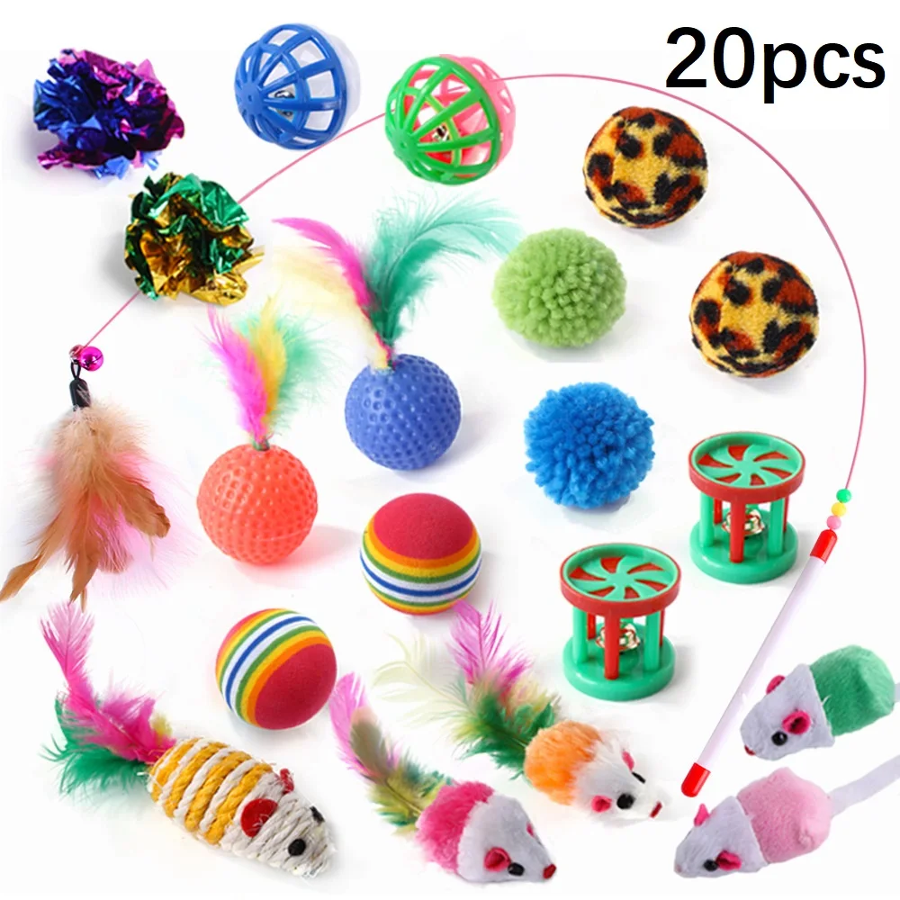 

20pcs Kitten Toys Variety Cat Toy Combination Set Cat Toy Funny Cat Stick Sisal Mouse Bell Ball Cat Supplies