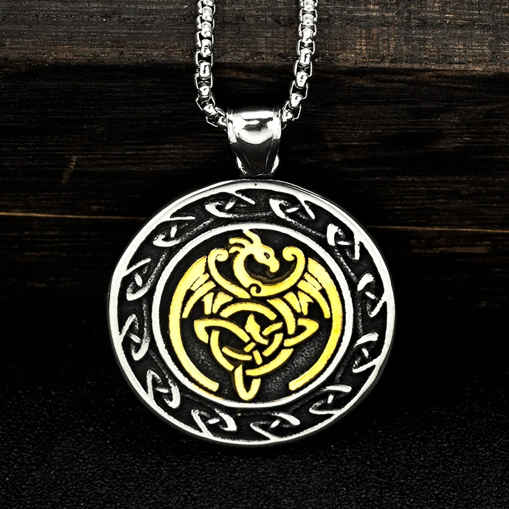 

Европейский и американский стиль кельтский Дракон бесцветная подвеска мужское винтажное ожерелье из титановой стали
