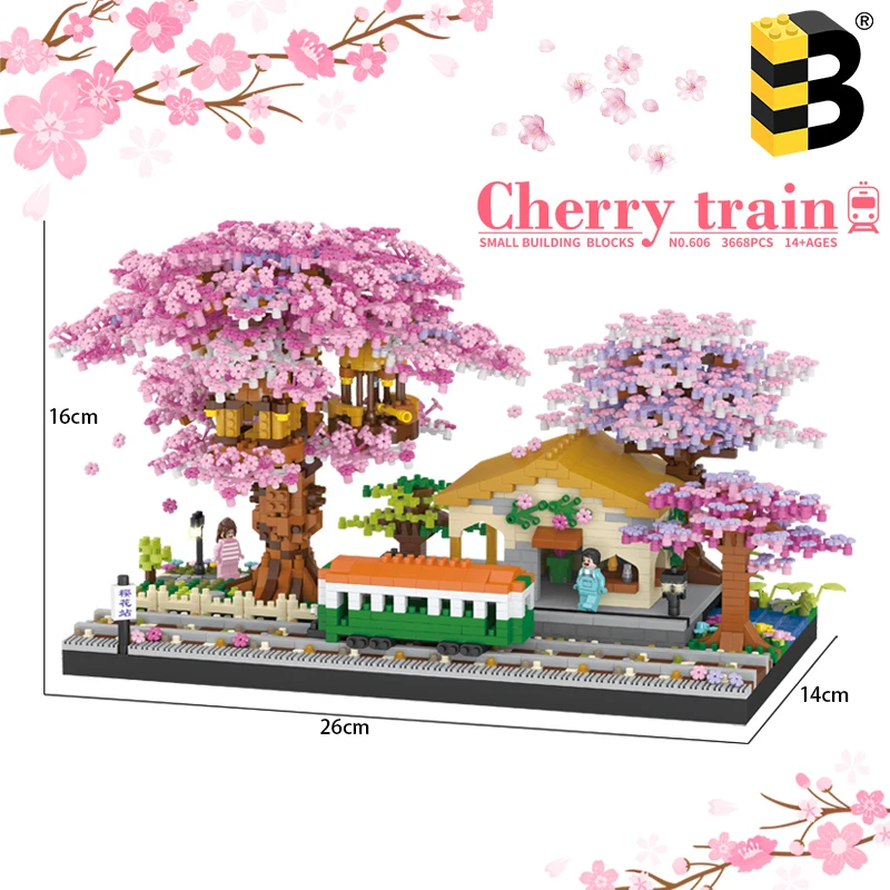 

3668pcs Difficult Challenge Assemble Building Blocks Cherry Train Station Sakura Magic Tree House Bricks Toys Model For Kid Gift
