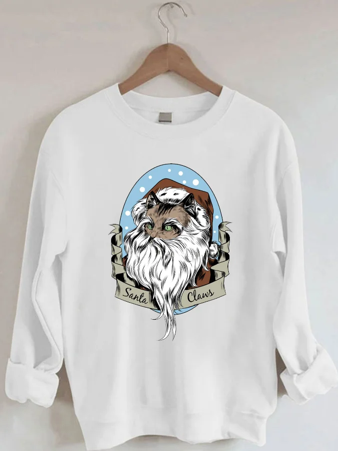 

Christmas Santa Print Crew Neck Long Sleeve Sweatshirt