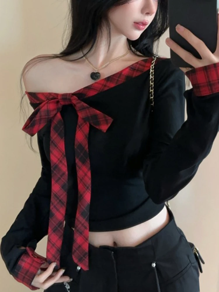 2025 Корейские тонкие топы Pure Desire в стиле ретро женские короткие клетчатые