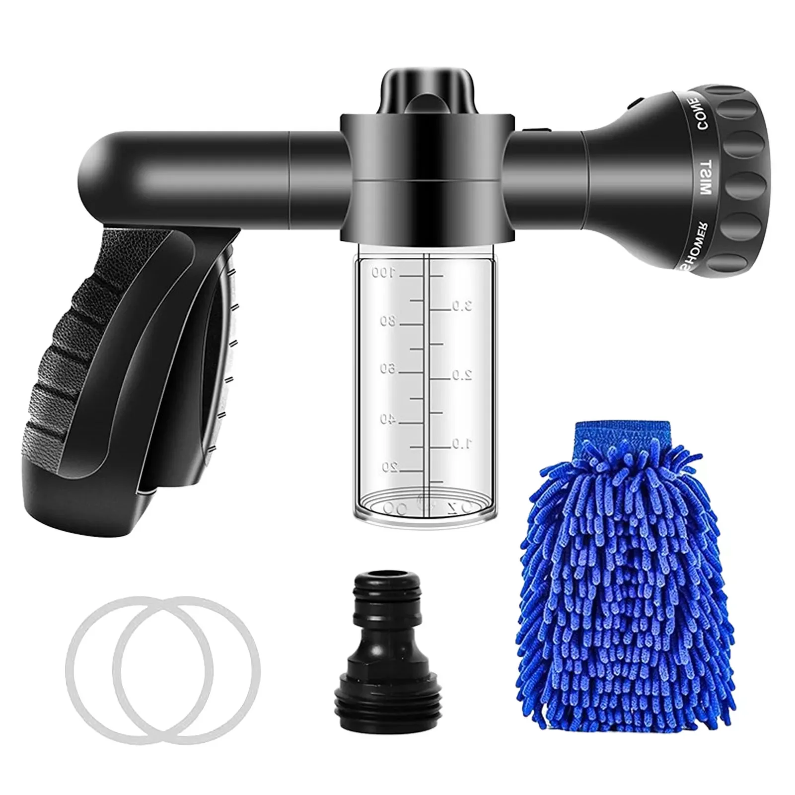 

Hose Nozzle Heavy Duty Water Hose Spray Car Wash High Pressure Hole Foam Guns With Soap Dispenser Bottle For Watering