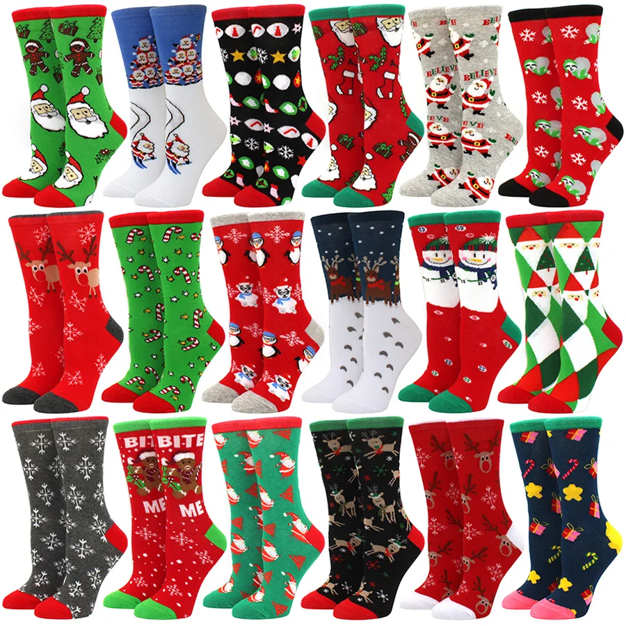 

Woman Christmas Socks Funny Xmas Santa Claus Tree Snowflake Elk Snow Cotton Tube Crew Happy Sock Men New Year Funny Sokken