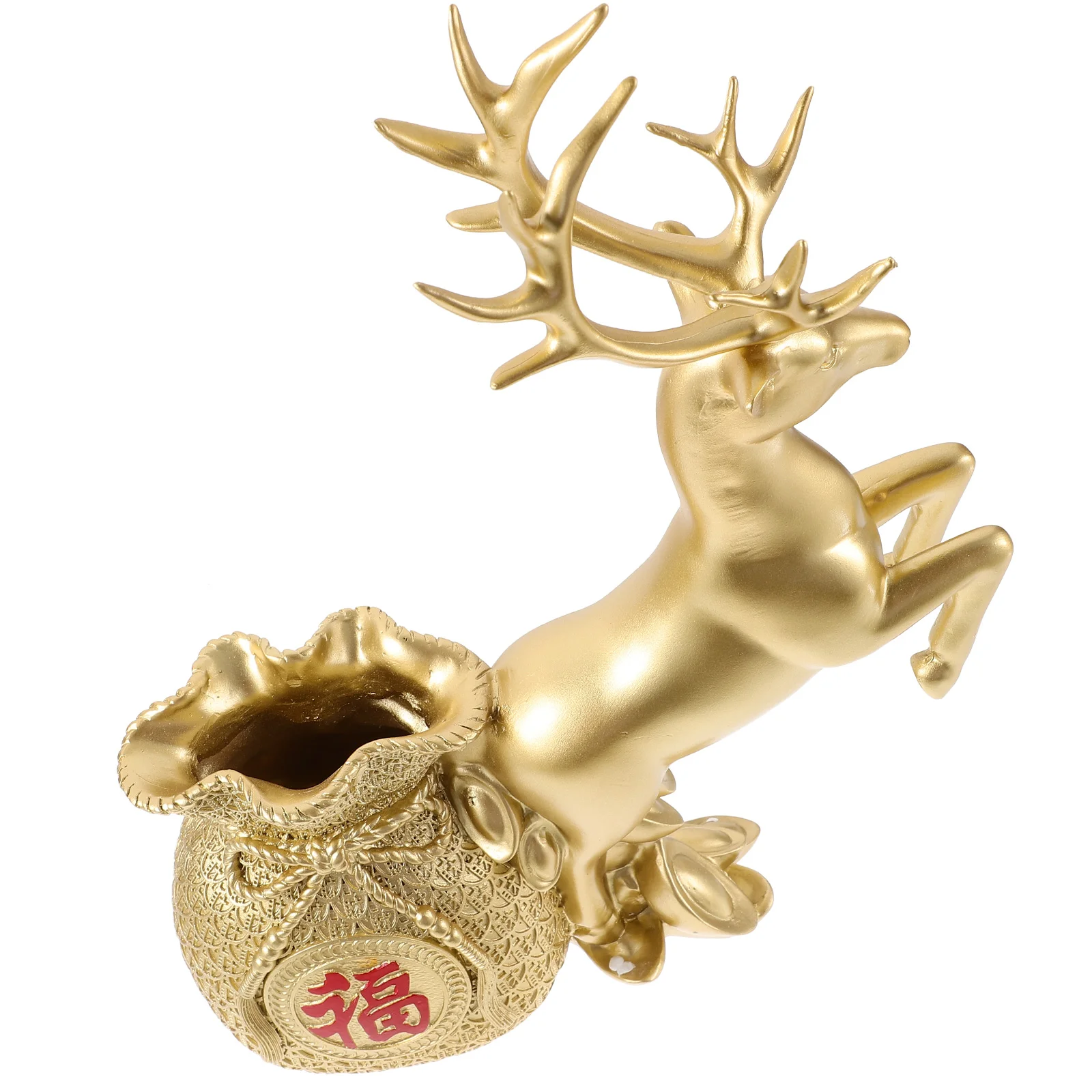 

The Gifts Blessing Bag Desktop Decoration Resin Lucky Pouch With Deer Statue Table Figurine Fortune Wealth Adornment