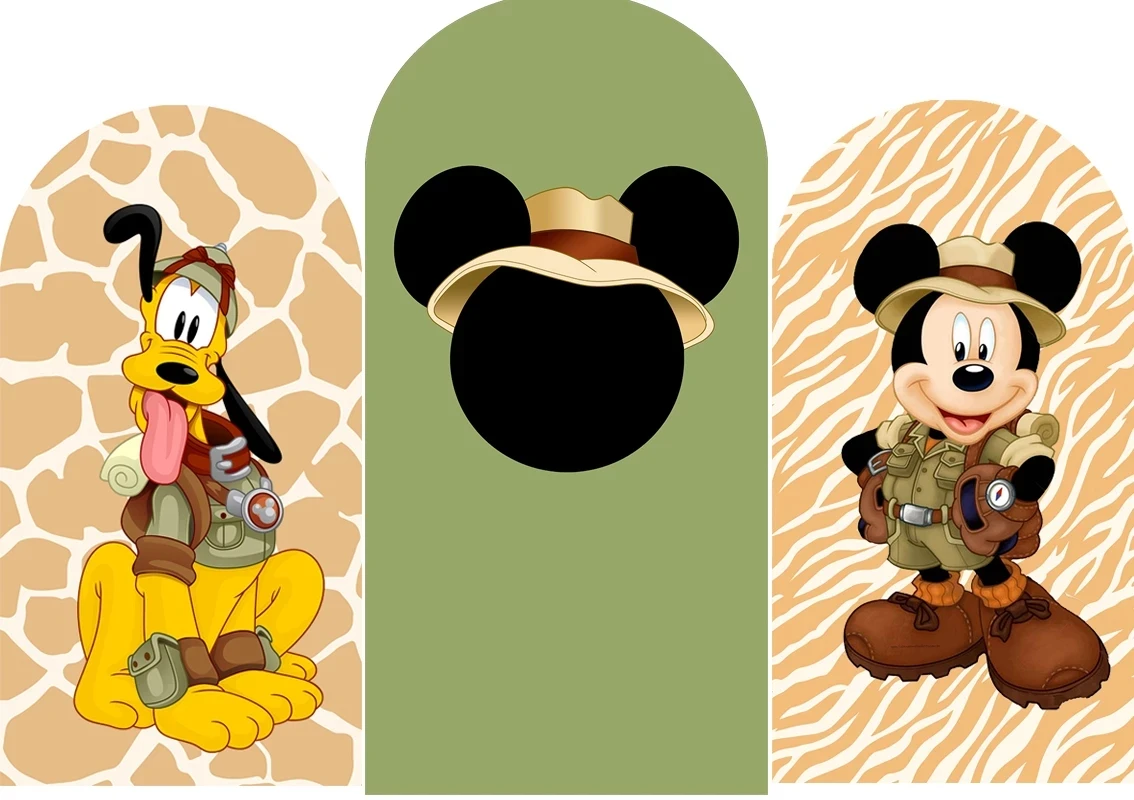 

Safari Wild Mickey Mouse Minnie Mouse Background Chiara Arched Cover Party Decoration Disney Cartoon Backdrop Print Fabric