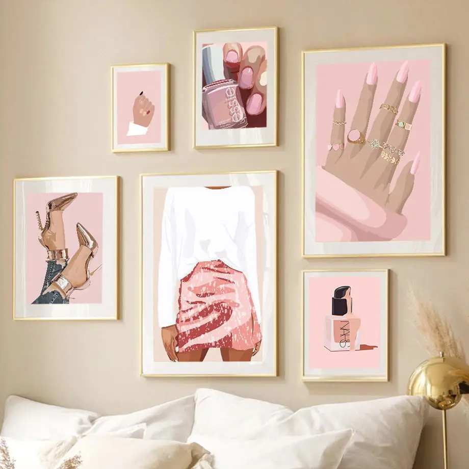 

Pink Manicure Girl Nail Polish Eyelash High Heel Nordic Posters Wall Art Print Canvas Painting Pictures For Living Room Decor