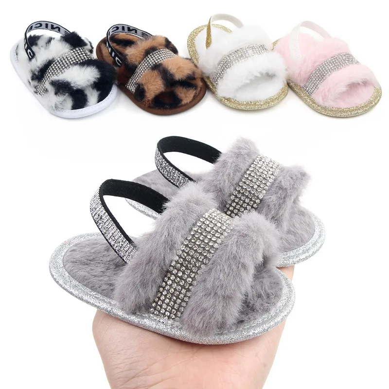 

Fashion Baby Girl Shoes Faux Fur Sandals for Girls Summer 2022 Rhinestone Toddler Shoes Infant Babies Accessories Newborn