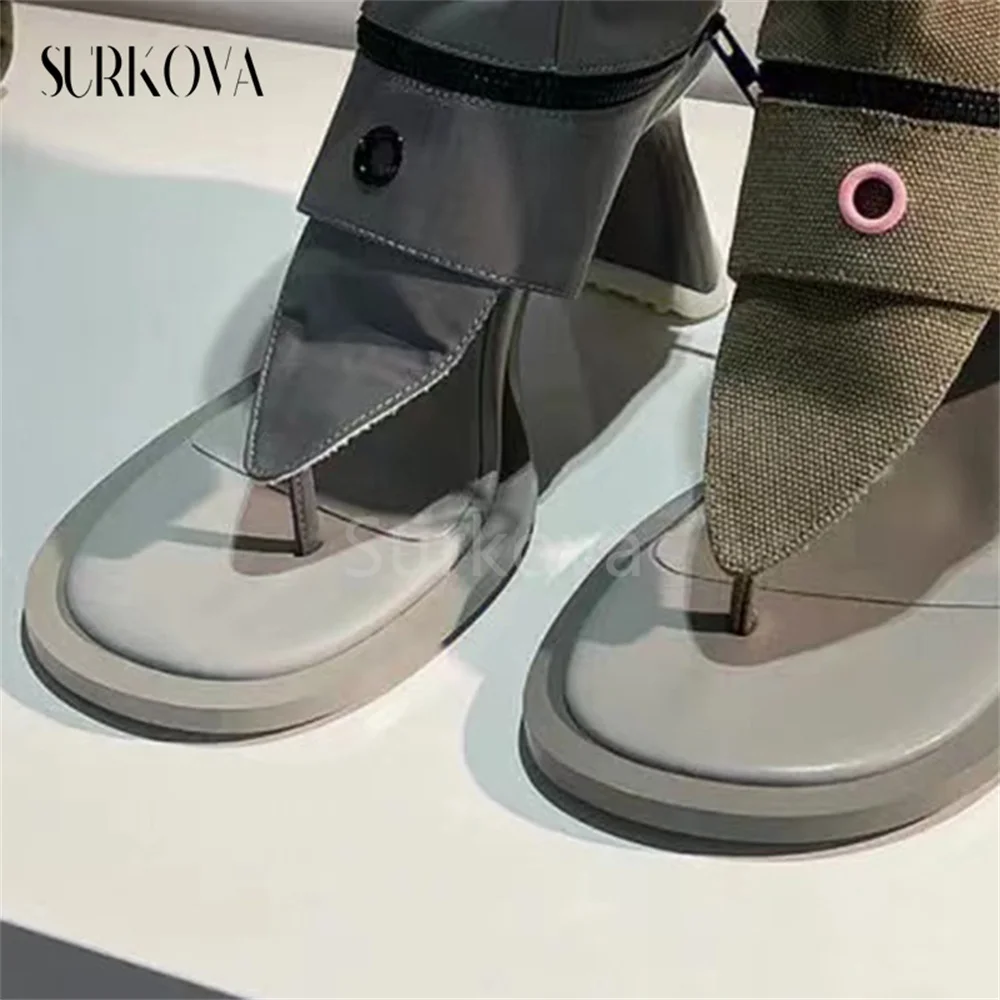 Niche Design Thong Mid-Tube Sandals Boots Women's Shoes 2023 Early Spring New Elastic Band Thick Heel High Heel Fashion Sandals