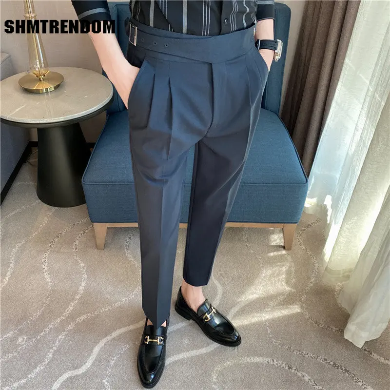 

2023 Men Trousers White Autumn Solid Business Casual Suit Pants British Style Men Clothing Formal Wear Office Trousers Straight