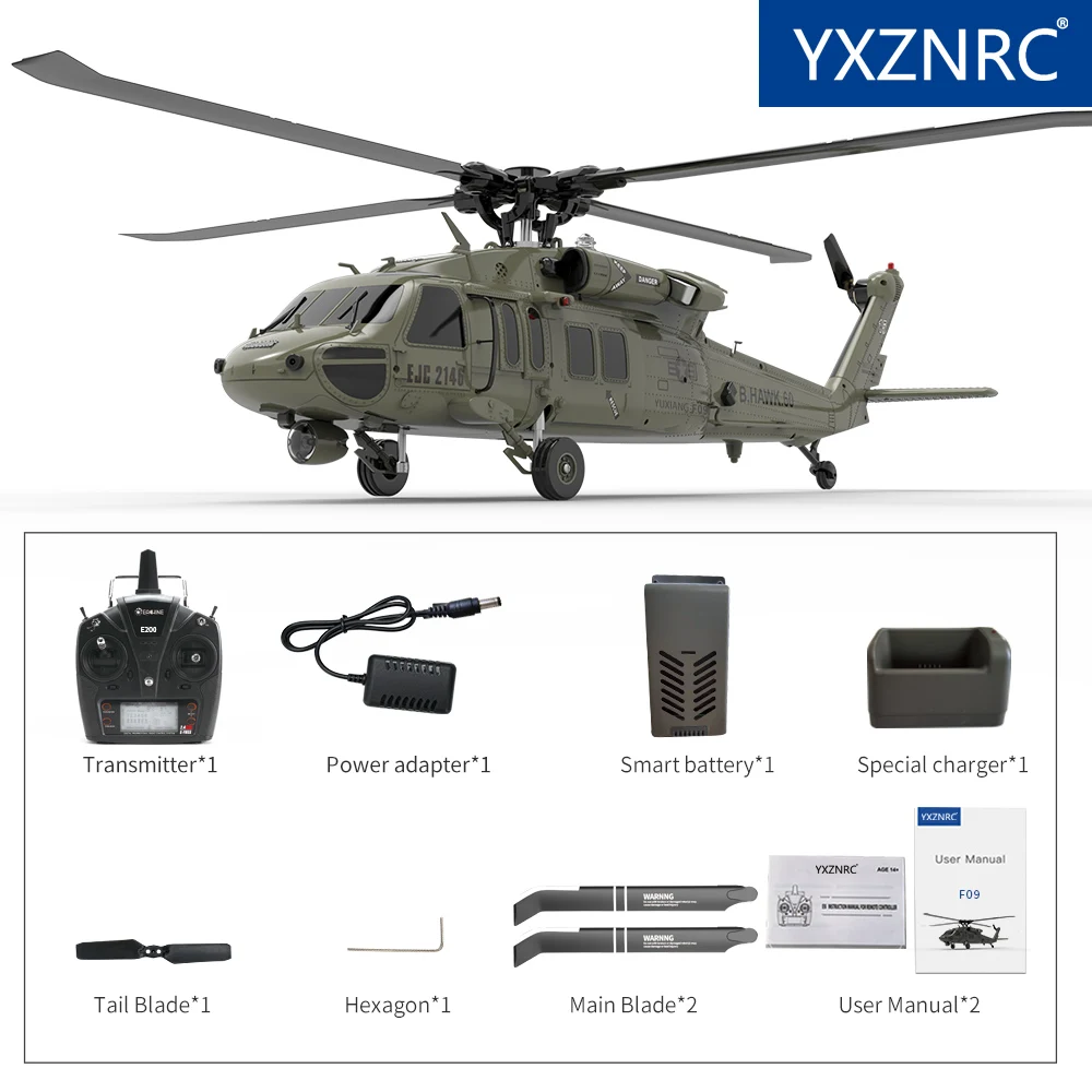 In Stock F09 RC Helicopter 1:47 Scale Of The UH60-Black Hawk 6 Channels Flybarless Arobatic Professional 6G/3D