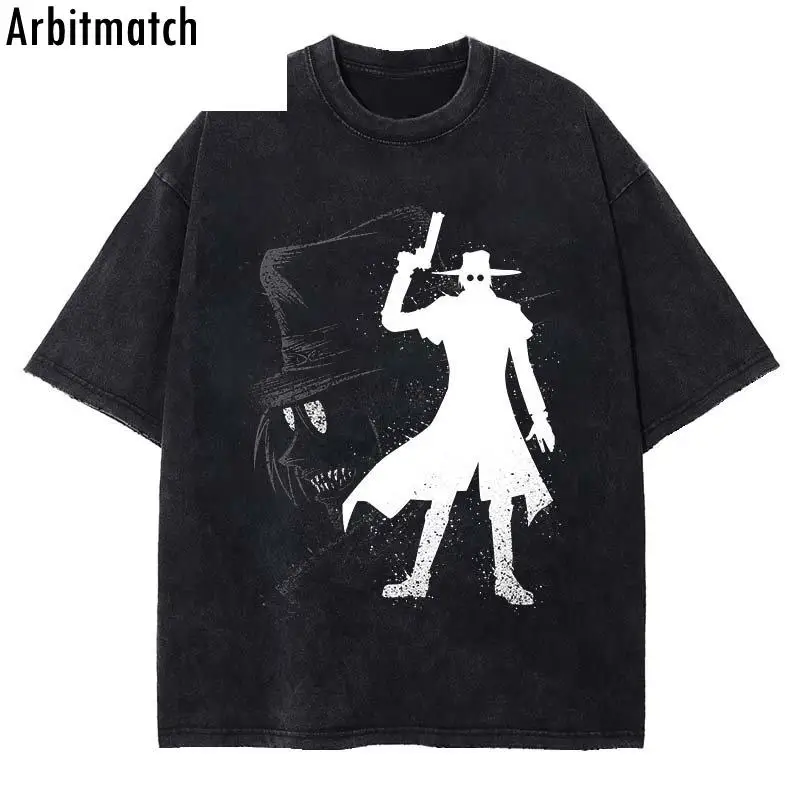 

Футболка мужская оверсайз в стиле Харадзюку, черная хлопковая Свободная рубашка с принтом в стиле японского аниме, с принтом Hellsing, уличная о...