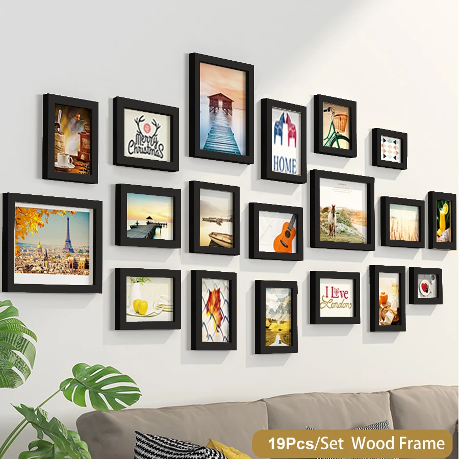 14/19Pcs Photo Frames For Pictures Wall Picture Frame Wooden Frame For Wall Hanging Photo Decor Wedding Party Home Decoration
