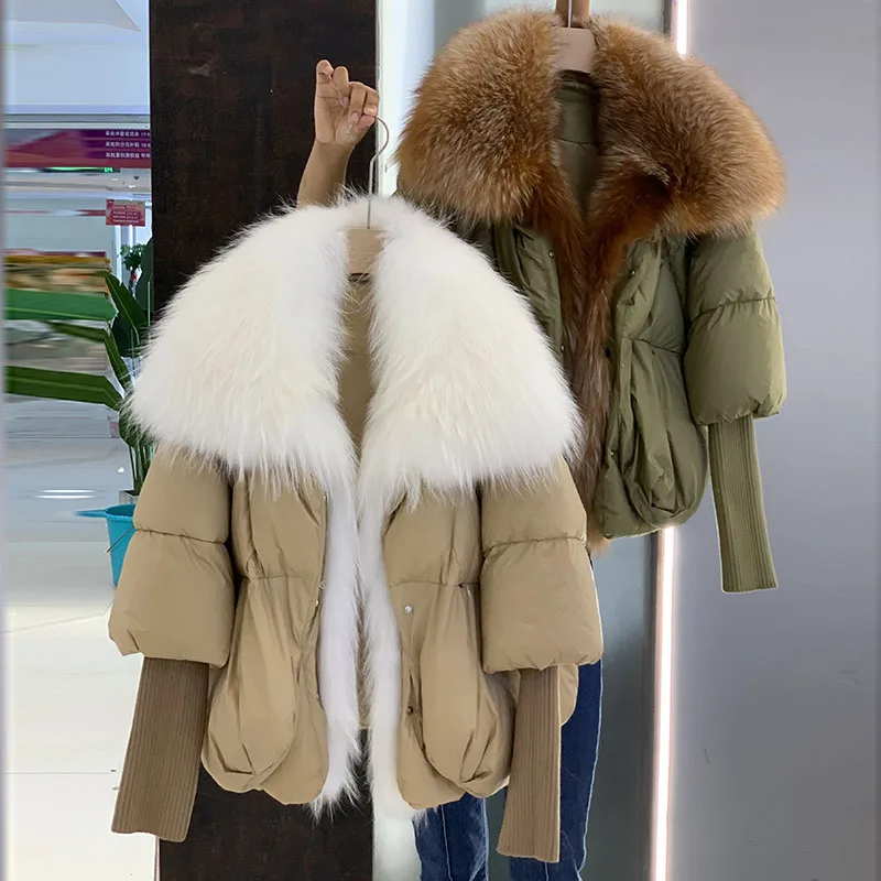 Winter Women Fashion Girl's Real Fox Fur Collar Raccoon Fur Collar Down Jacket Loose Oversize Real Fox Fur Down Jacket enlarge