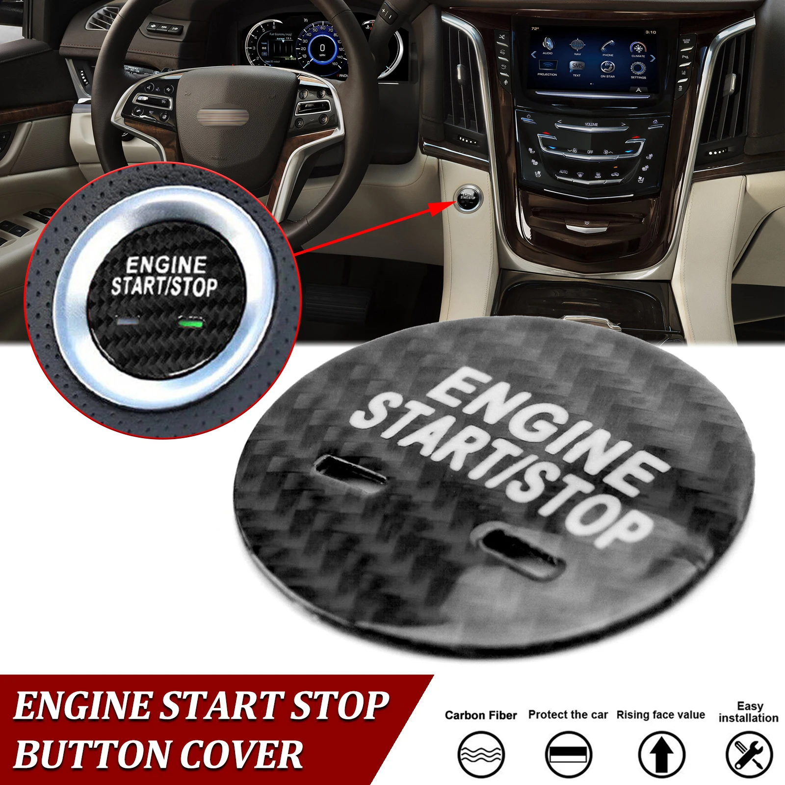 

Genuine Carbon Fiber Ignition Switch Engine Start/Stop Push Button Cover Sticker For Chevrolet Cruze Tahoe GMC Yukon Cadillac