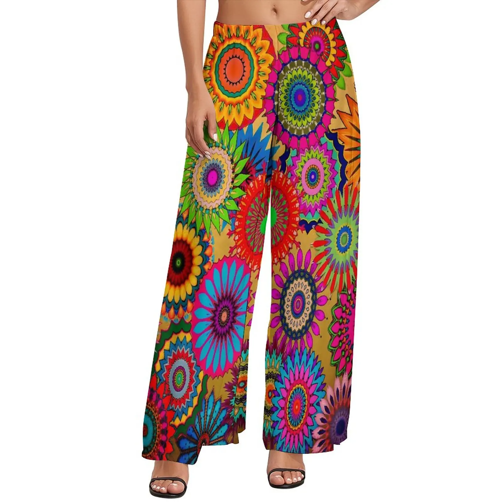 

Брюки женские с широкими штанинами и высокой талией, прямые пикантные с абстрактным цветочным принтом, с эластичным поясом, в уличном стиле, разные цвета, 4XL 5XL 6XL