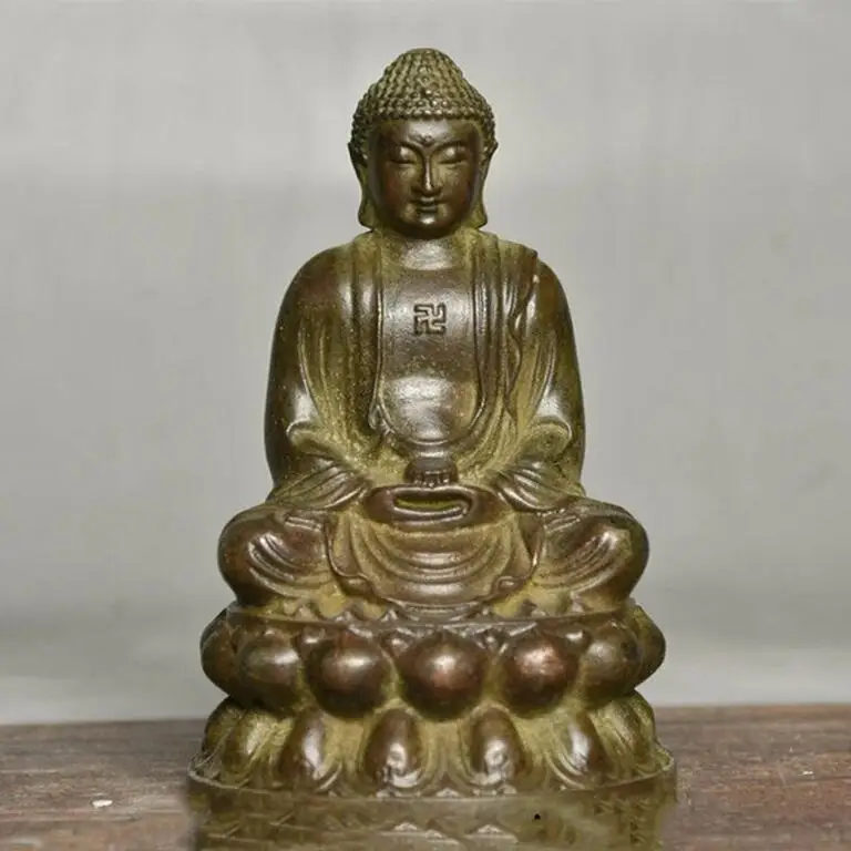 

3.8" Tibet Buddhism Bronze Seat Shakyamuni Sakyamuni Amitabha Buddha Statue Meditation Statues for Decoration Ornaments