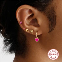aide 5pcs set 925 sterling silver piercing zircon stud earrings for women black red flower earring wedding jewelry accessories