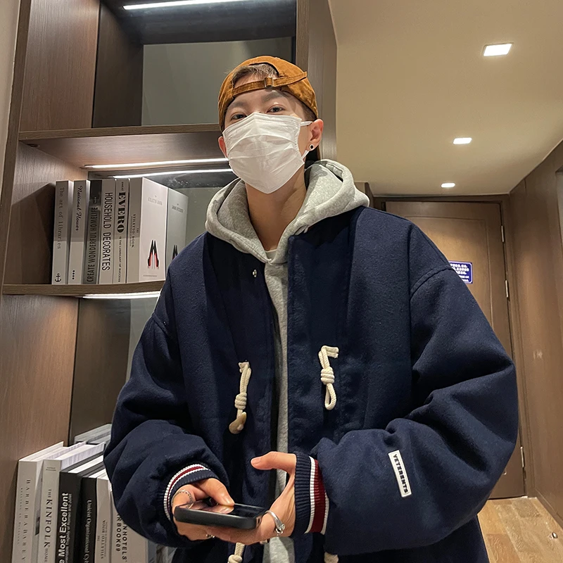 Мужская хлопковая стеганая куртка с капюшоном, Повседневная теплая однобортная куртка в стиле ретро, одежда для бейсбола, V146, для зимы