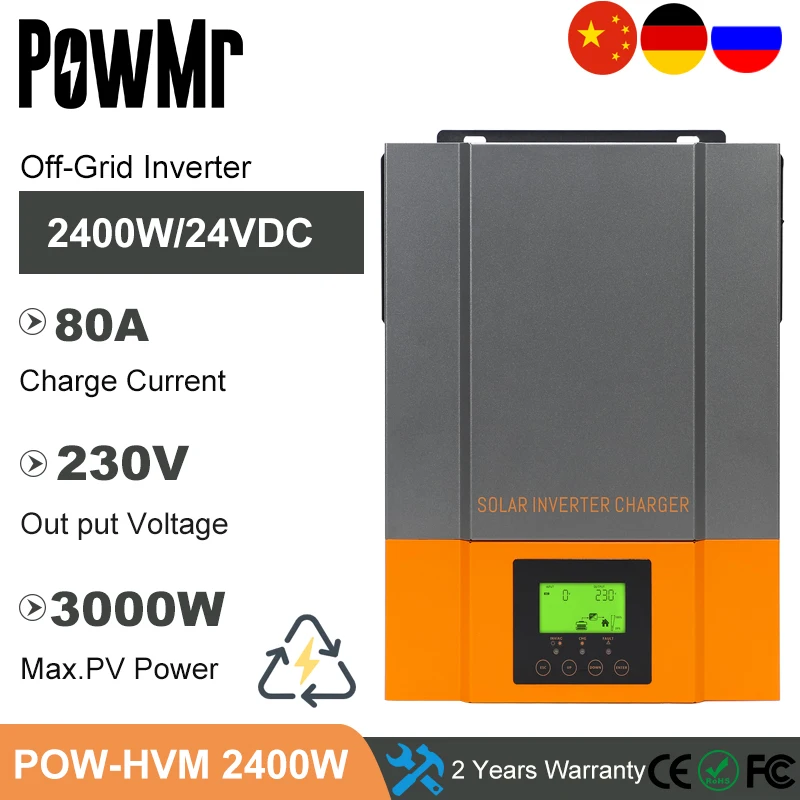 

PowMr Wide Voltage MPPT 80A Solar Charger 24V 2400W Hybrid Inverter 230V Output Max PV 450VDC Support WIFI Module Home System