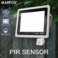 led floodlight pir motion sensor 220v 10w 20w 30w 50w 100w cold warm white reflector waterproof ip66 outdoor induction lighting