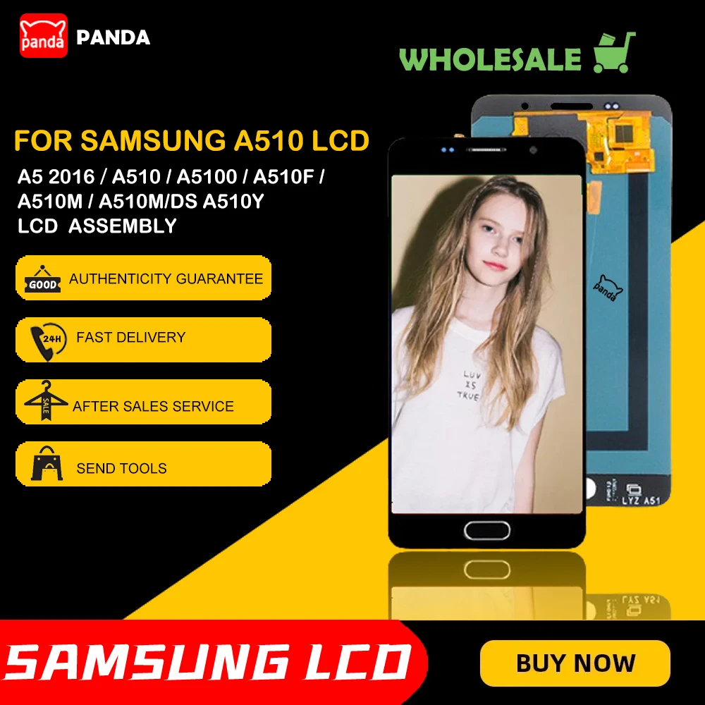 

Оптовая продажа, A5 2016 дисплей для Samsung Galaxy A510, ЖК-дисплей с сенсорным экраном, дигитайзер в сборе, замена панели A510F, бесплатная доставка