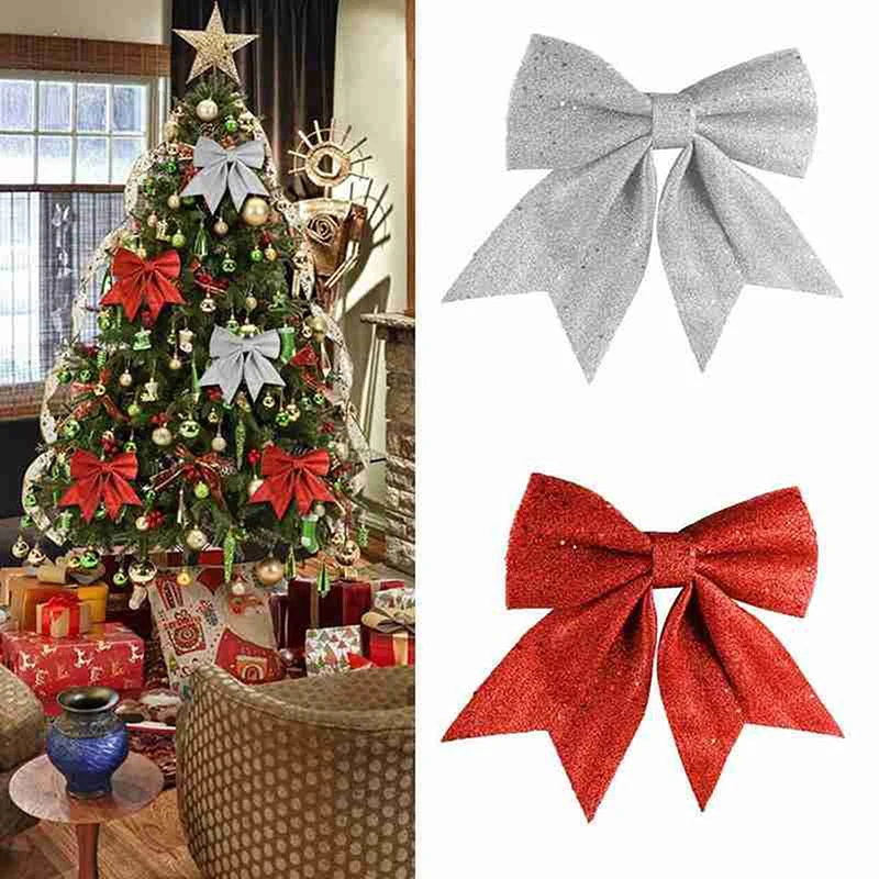 

2pcs Butterfly Bow Hanging Deco For Christmas Decoration Home Gold Silver Red Bowknot Xmas Tree Ornaments New Year 2022 Navidad