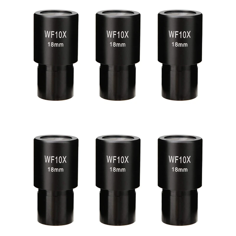 

6Pcs 10X Microscope Eyepiece Wide Angle Optical Lenses Adapter Field 18Mm Professional Ocular Lens Standard